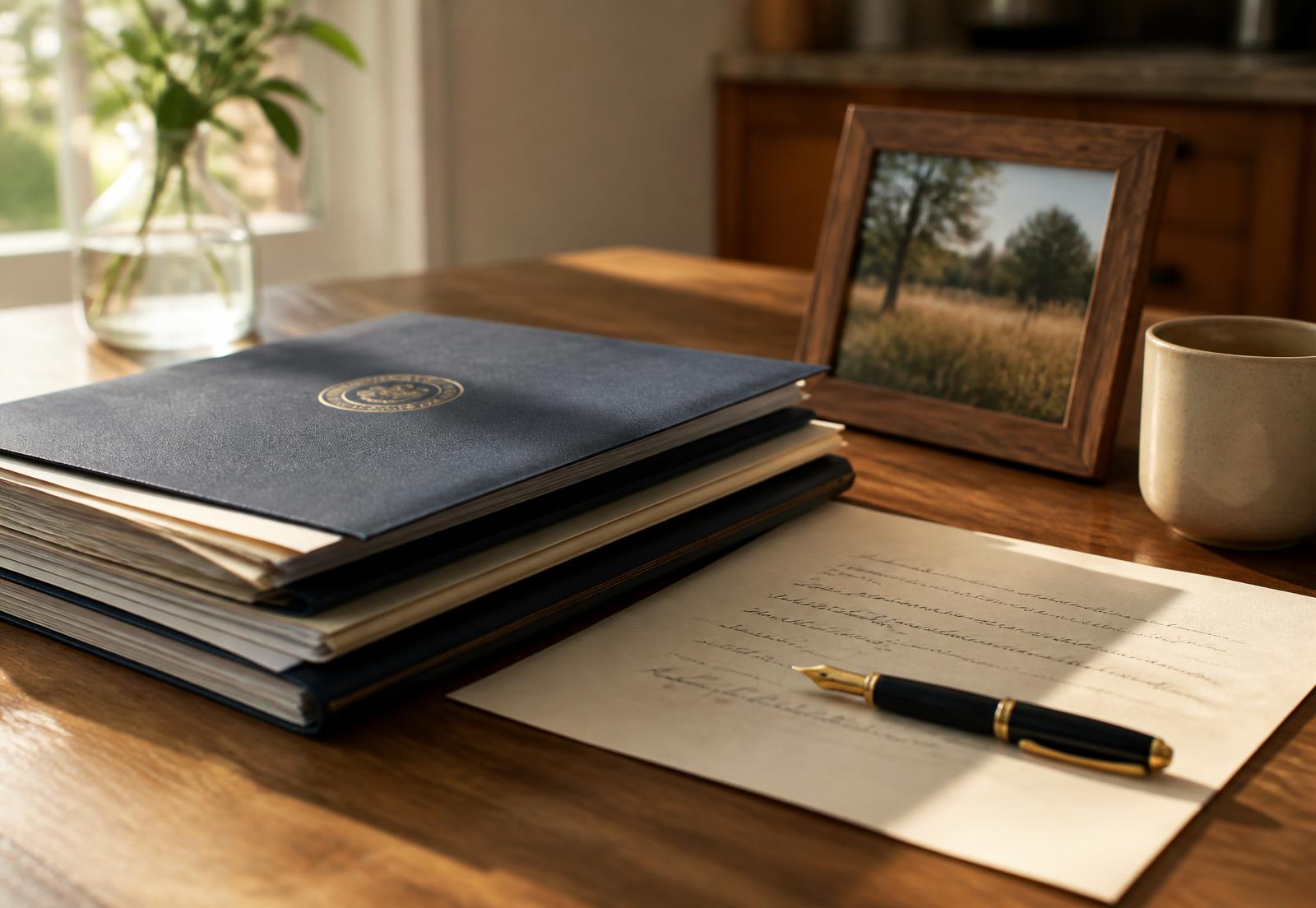 A completed parole support packet, a handwritten letter of support, and a family photo on a kitchen table